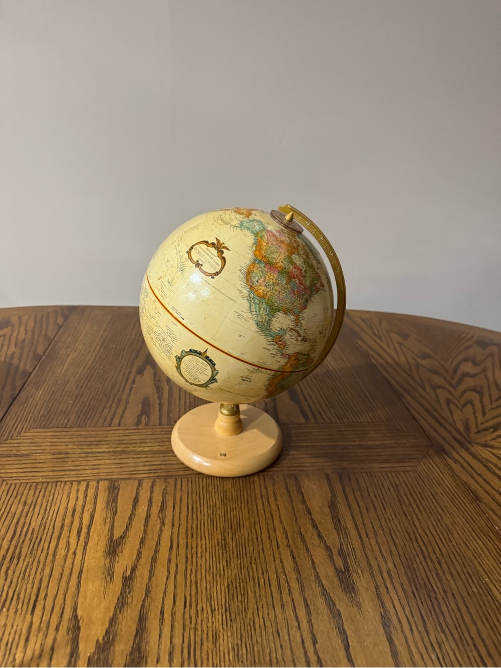Cream Decorative World Globe on Wooden Stand